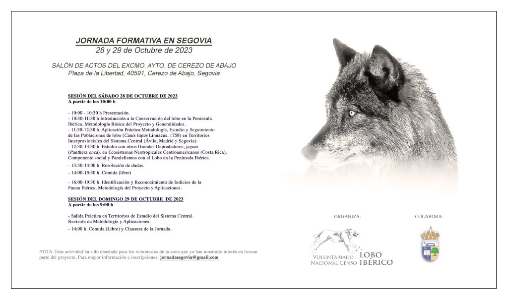 Cartel Jornadas Formativas - Octubre 2023 Segovia - Voluntariado Censo Lobo Cartel Jornadas Formativas - Octubre 2023 Segovia - Voluntariado Censo Lobo